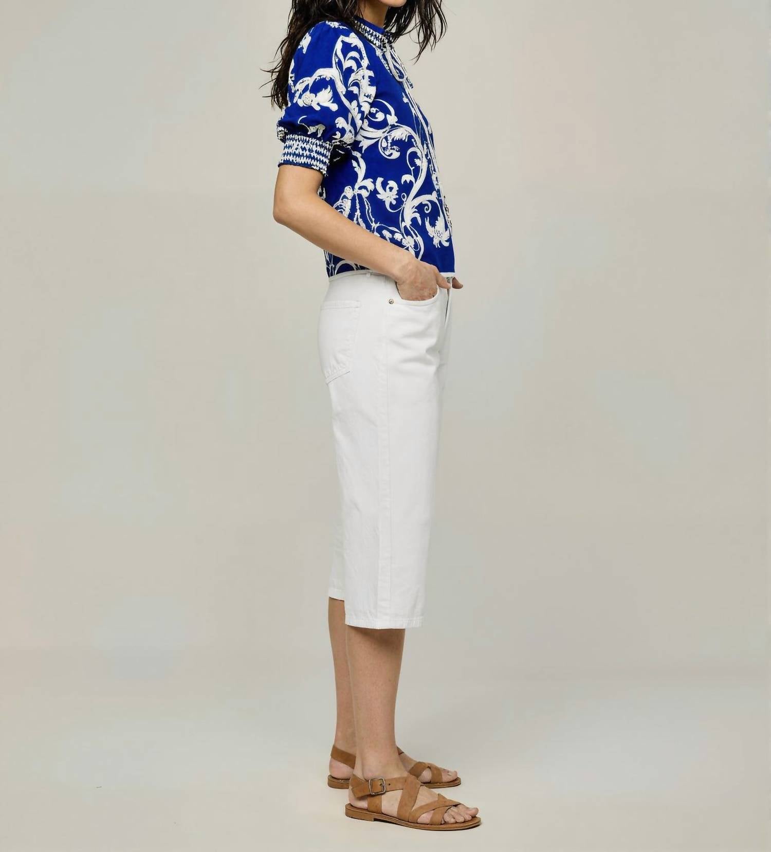 Celina Moon Carnelia Short Sleeve Top in blue white - women's blouse - alternate view