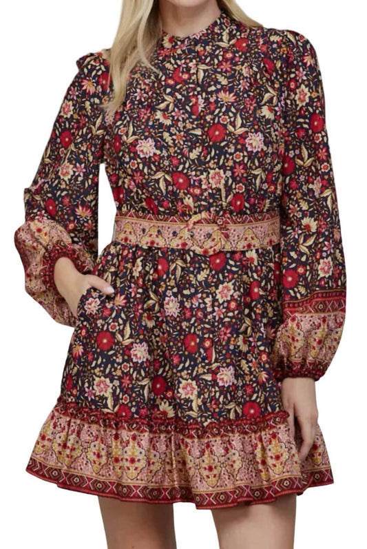 Fate - Border Print Belted Button Down Mini Dress