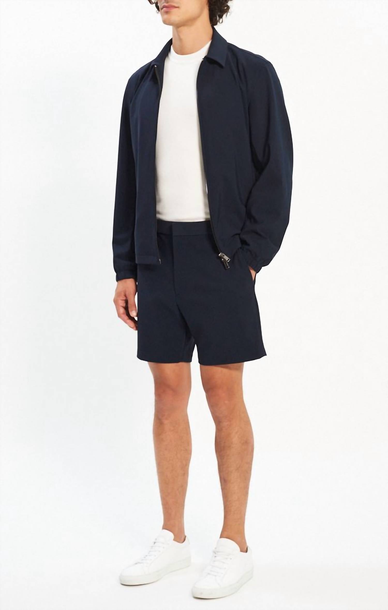 Theory Curtis Drawstring Precision Ponte Shorts in baltic - men's shorts - alternate view