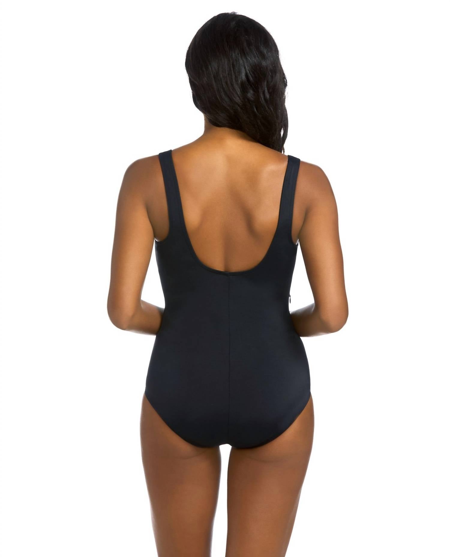 Active Spirit - Chlorine Resistant Square Neck One Piece Swimsuit With Pockets