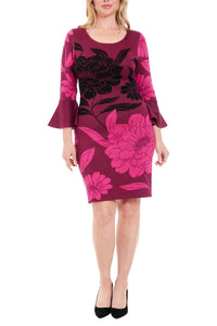 London Times - Floral Bell Sleeve Sweater Dress