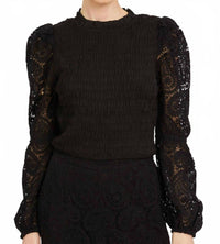 CABALLERO Women's Arabella Top in black - women's long sleeve top - detail view
