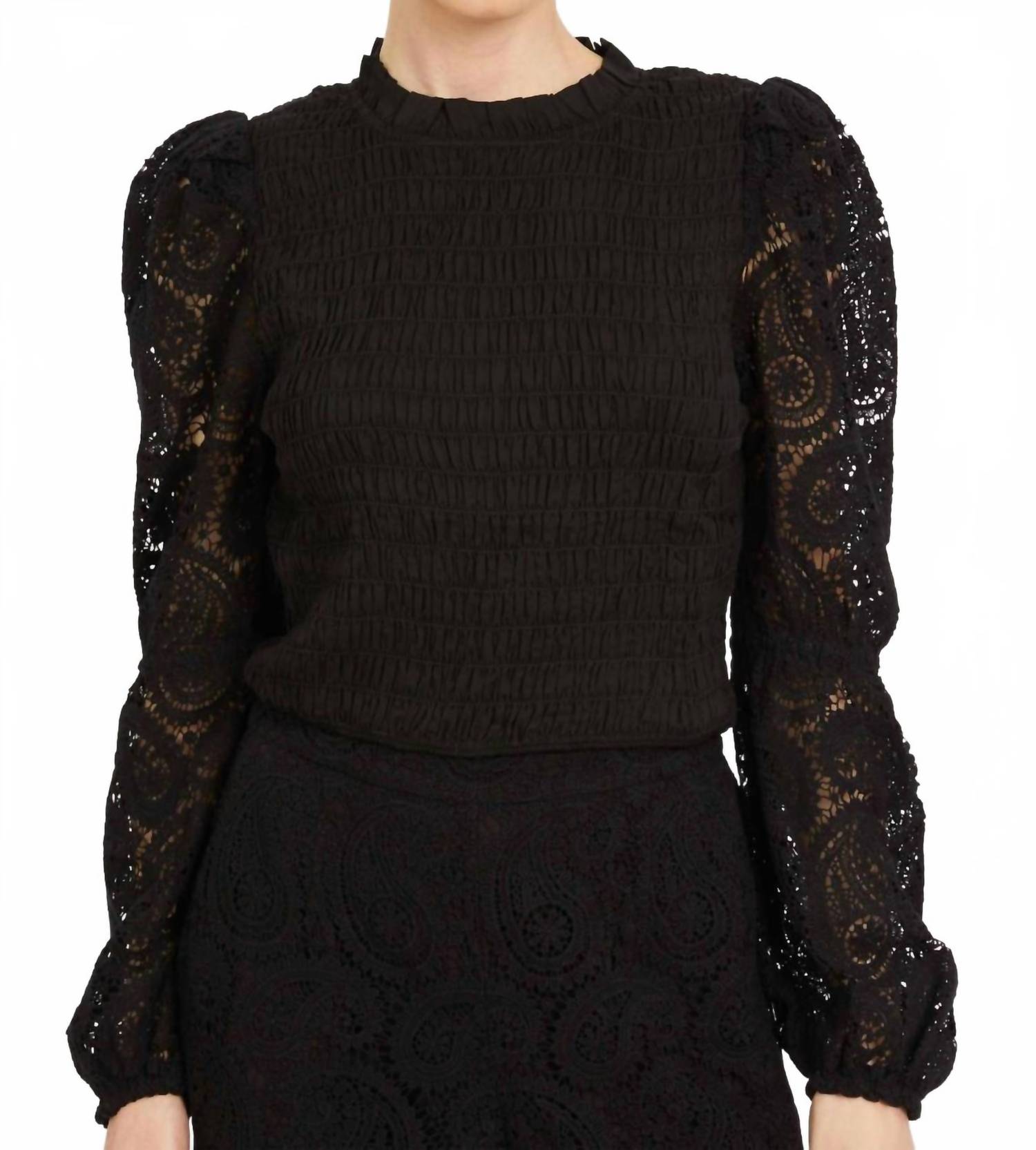 CABALLERO Women's Arabella Top in black - women's long sleeve top - detail view