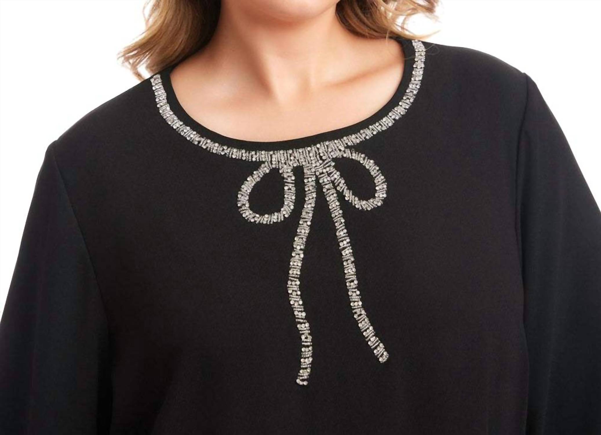 Karen Kane - Puff Sleeve Embellished Bow Shift Dress - Plus