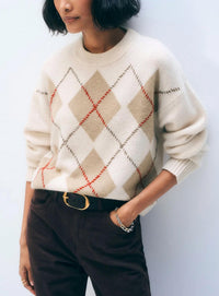 White + Warren - Cashmere Argyle Crew Sweater
