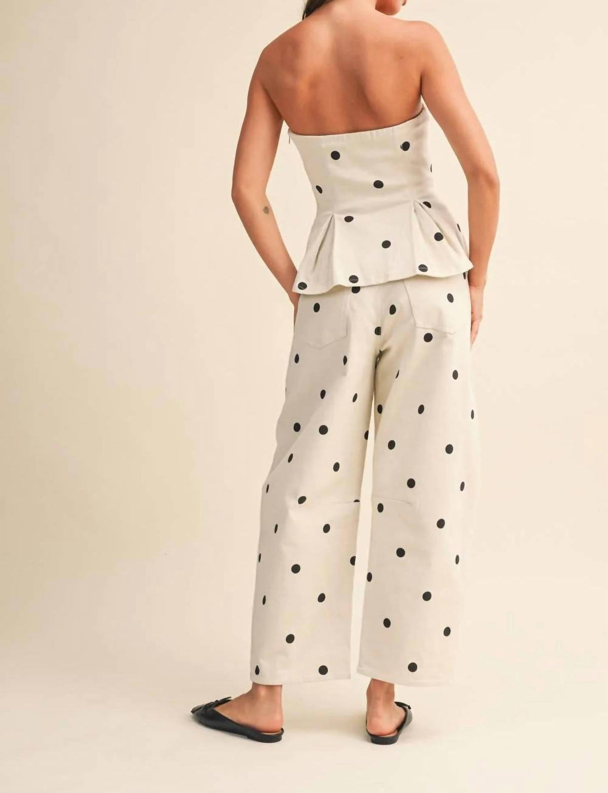 Klesis - Napa Strapless Peplum Top And Barrel Pants Set