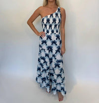 Phie Collective Brushed Cotton One Shoulder Dress in indigo - women's dress
