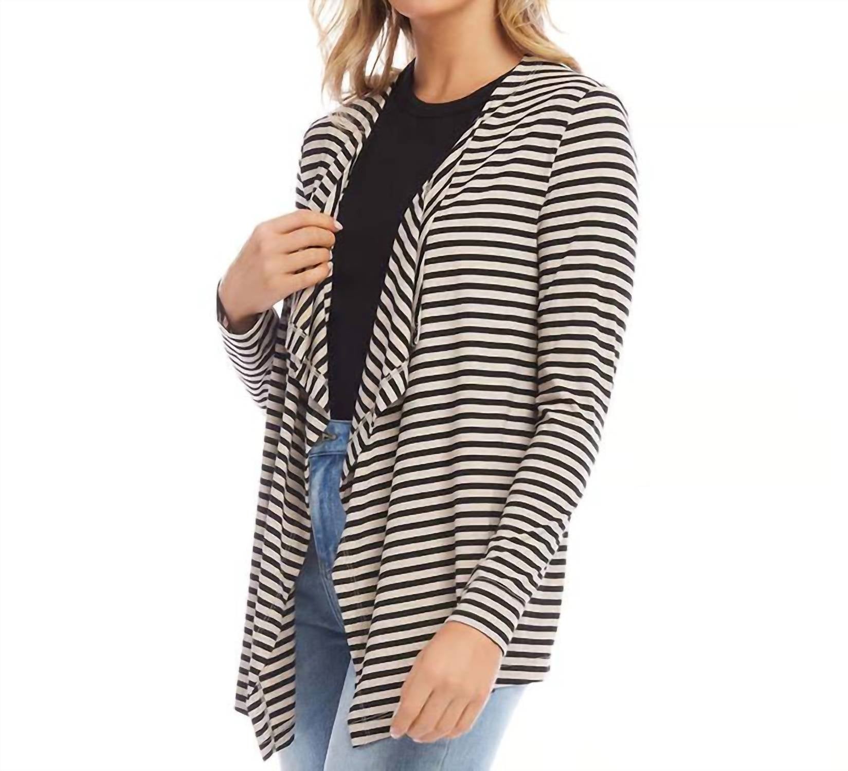 Karen Kane - Sidra Stripe Drape Front Cardigan