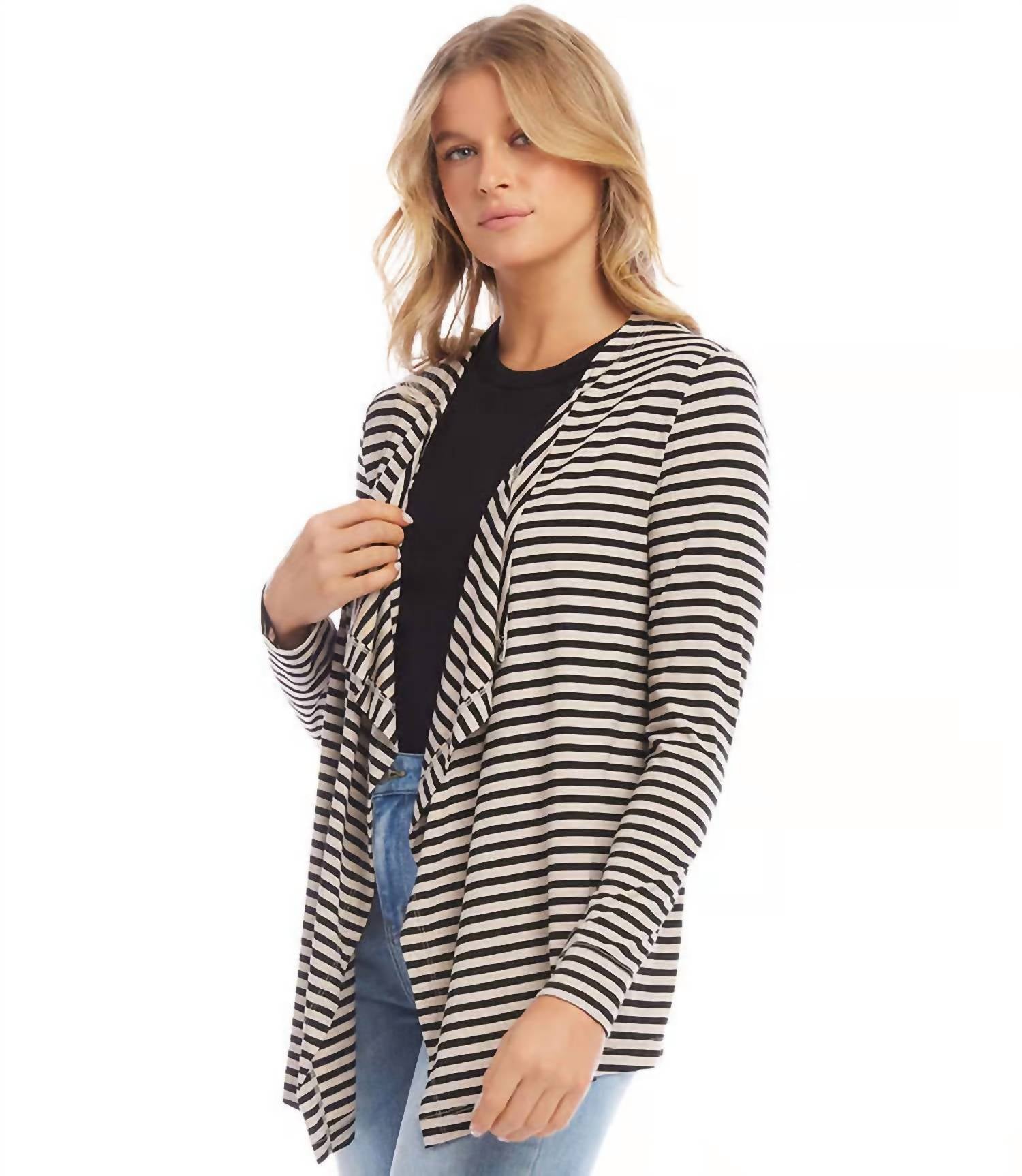 Karen Kane - Sidra Stripe Drape Front Cardigan