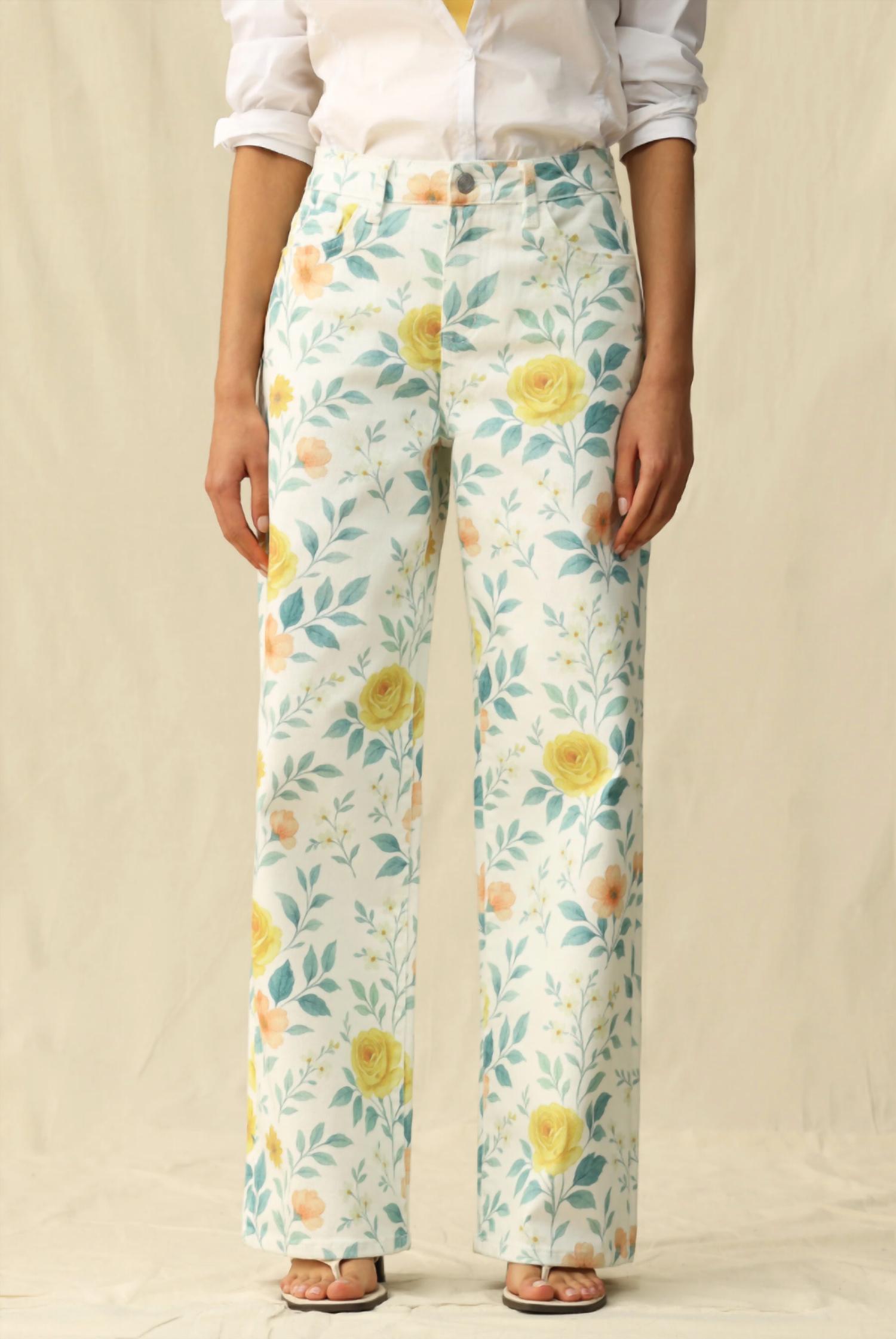 Bayeas Flora High Rise Wide Leg Woven Pants in watercolor bloom - women's pants