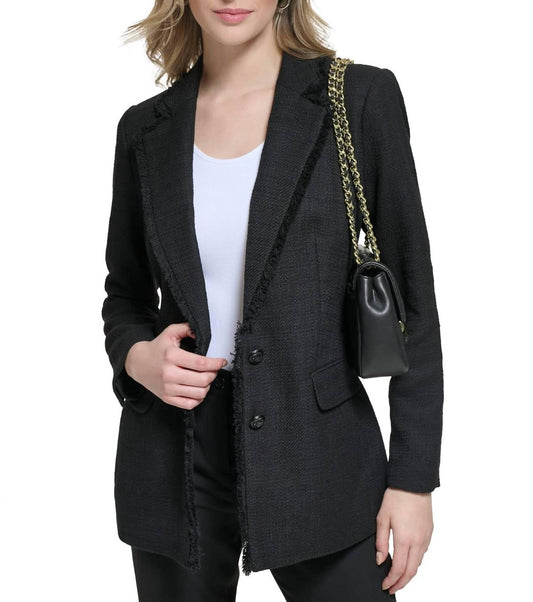 Karl Lagerfeld - Frayed Edge Detail Tweed Blazer
