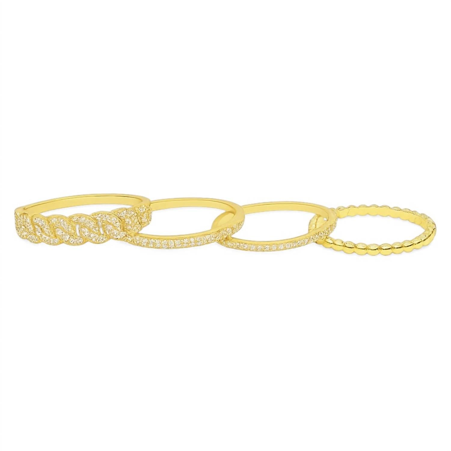 Atlanta Jewelers Supply - Women's Moissanite Pave Cuban Link Beaded Stackable Bands Ring Set
