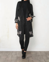 Paparazzi - Faux Suede Embroidered Drape Front Bell Sleeve Jacket