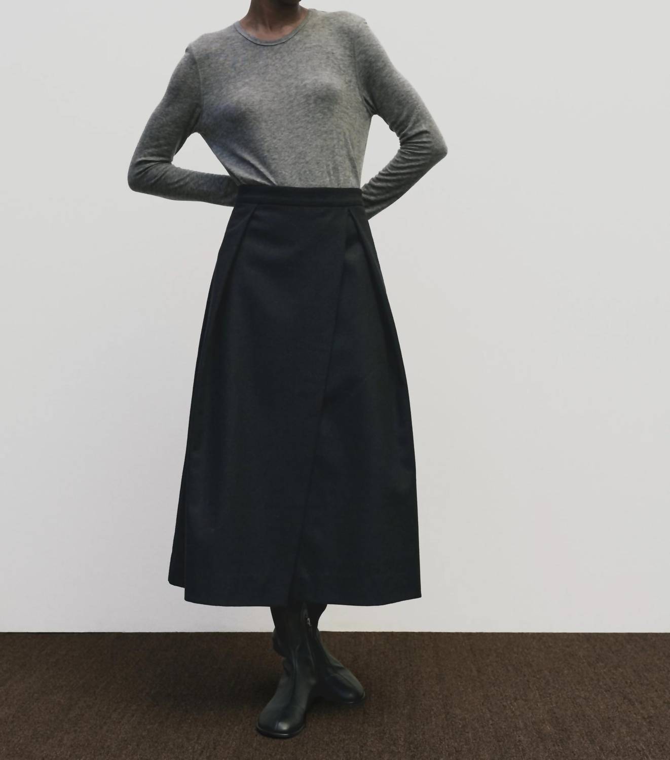 Mijeong Park Wool Blend Pleated Midi Skirt in navy - women's skirt - detail view