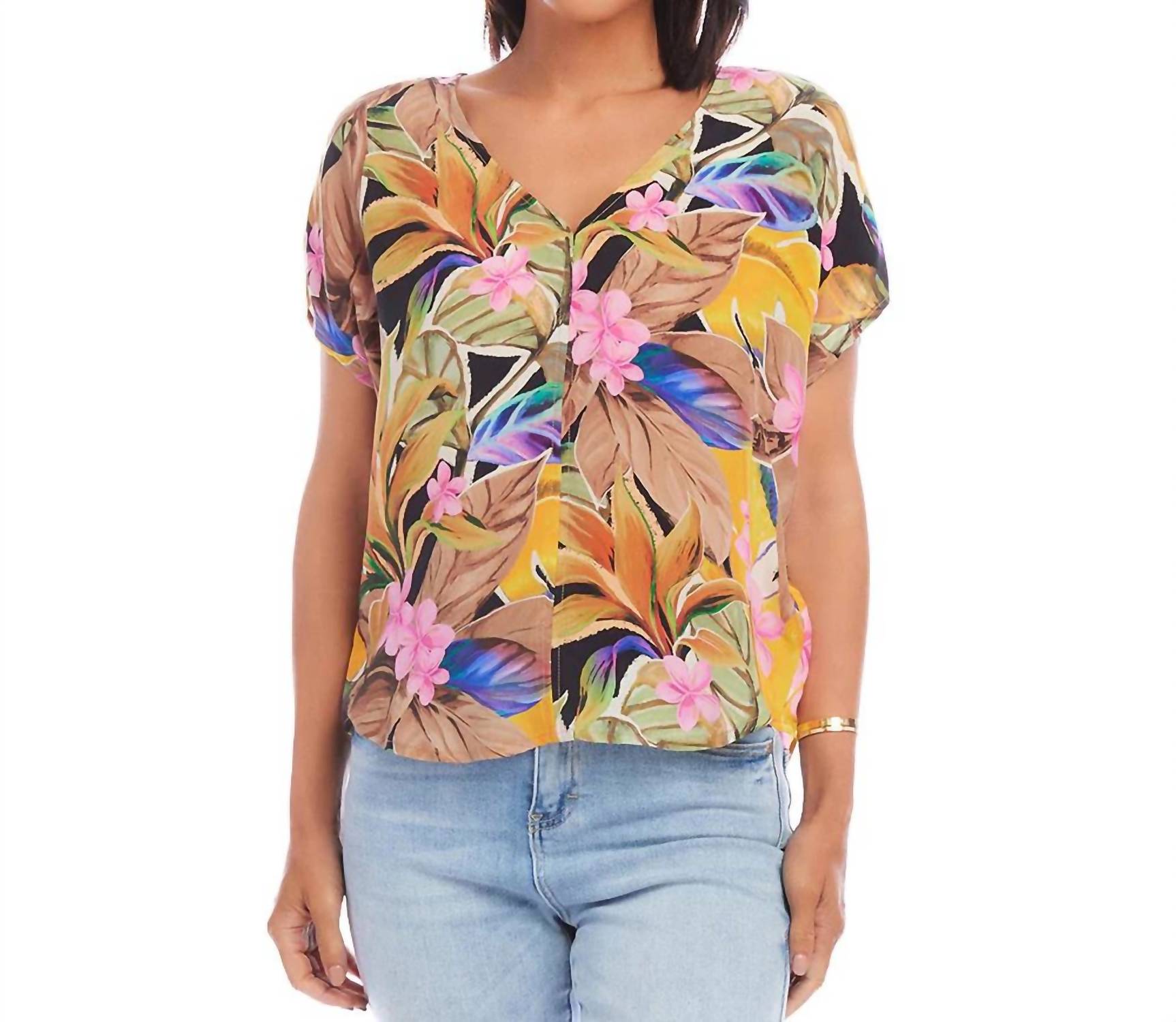 Karen Kane Tana Dolman Sleeve Top in tropical flower print - women's blouse