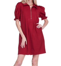 Jade Front Zip Darts Dress in wine - women's dress