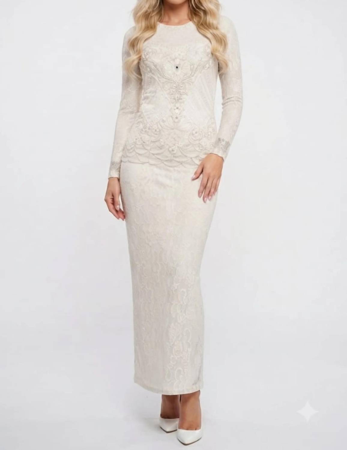 Sue Wong - Long Sleeve Floral Lace Evening Dress