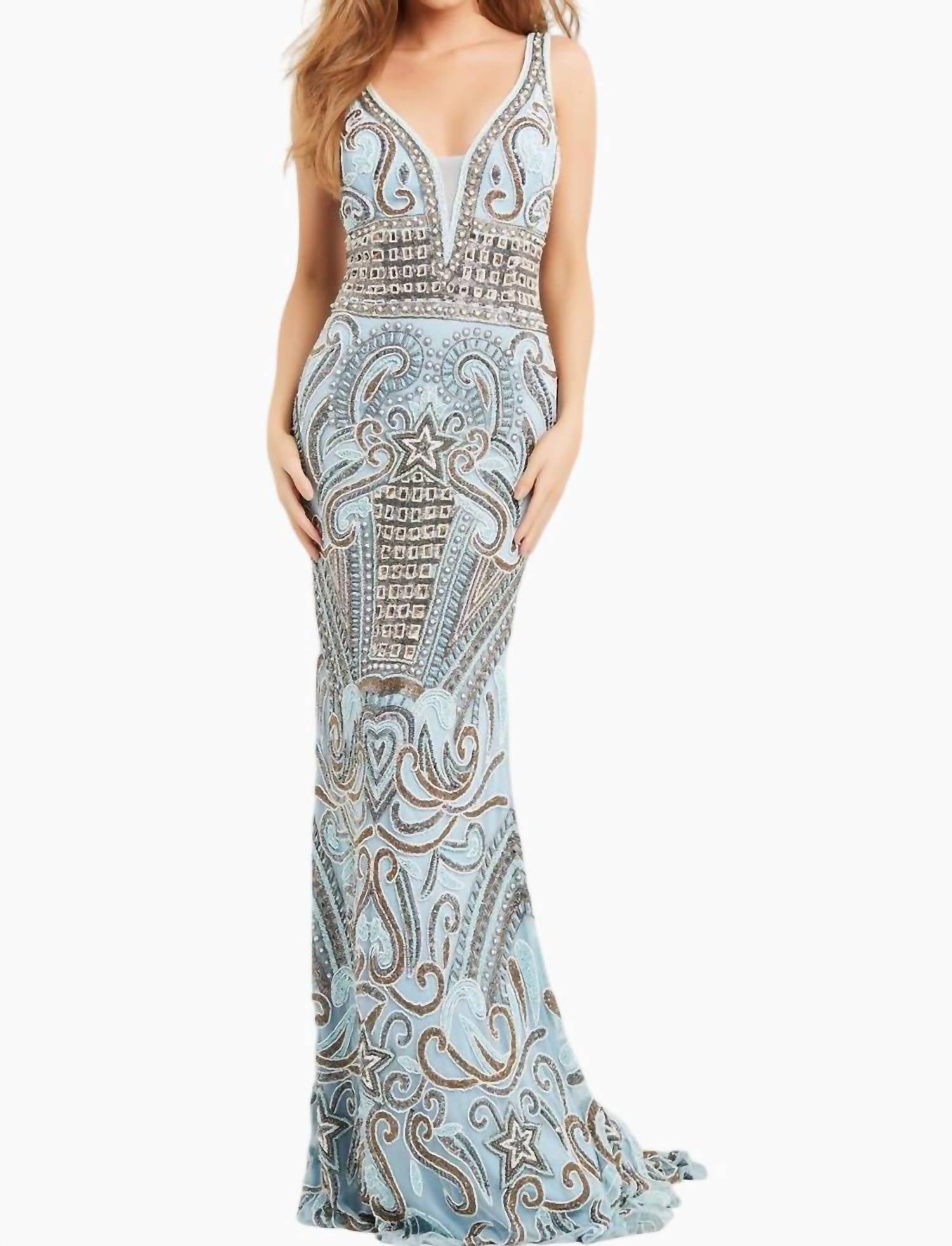 JOVANI Embellished Gown in blue - women's dress