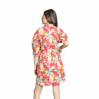 Apny - Belted Dress With Puff Sleeves