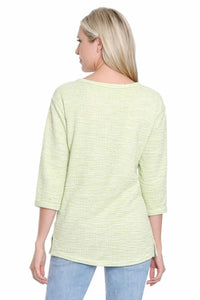 TRU LUXE Notch Neck Textured Knit Blouse in lime - women's blouse - alternate view