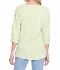 TRU LUXE Notch Neck Textured Knit Blouse in lime - women's blouse - detail view