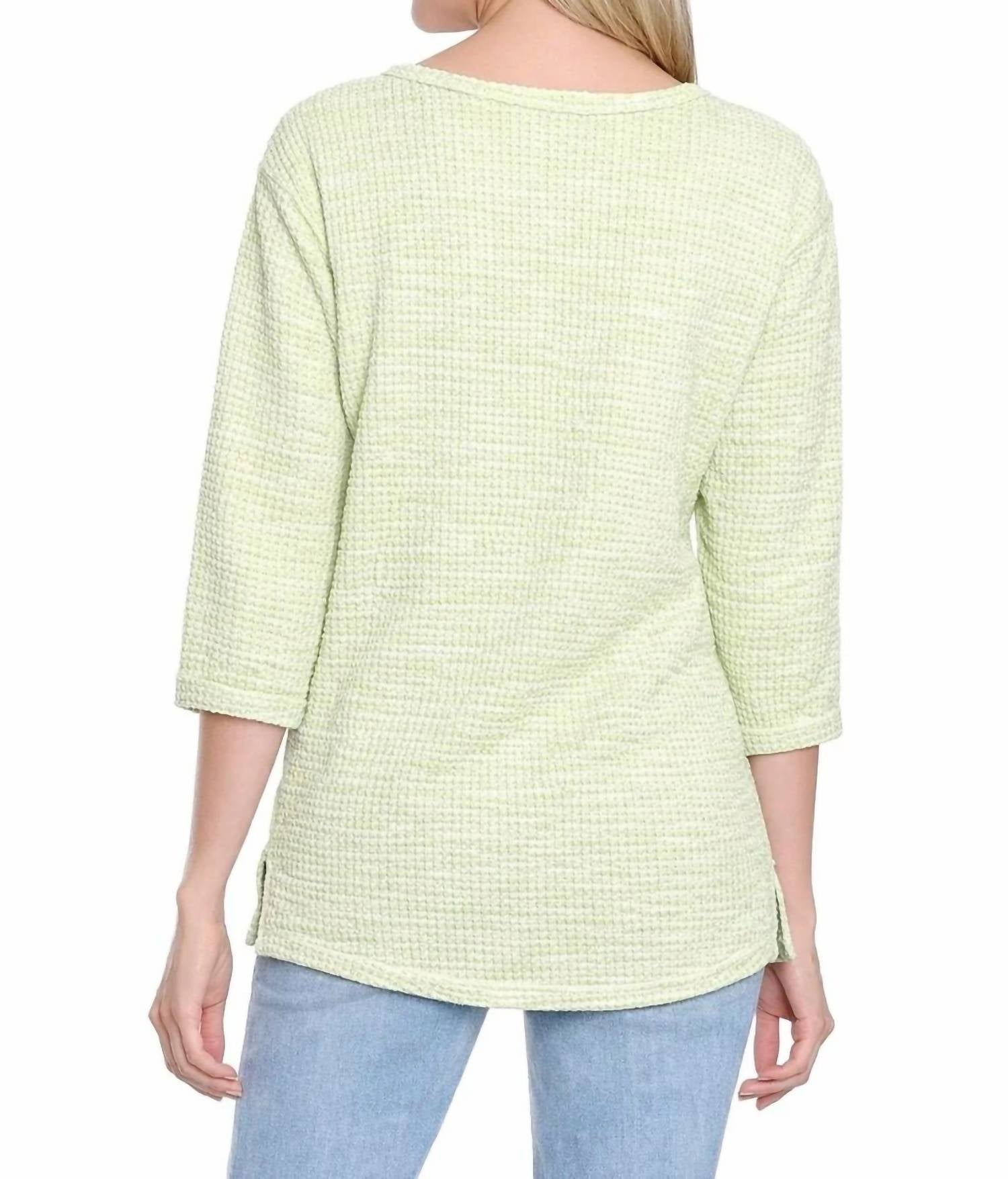 TRU LUXE Notch Neck Textured Knit Blouse in lime - women's blouse - detail view