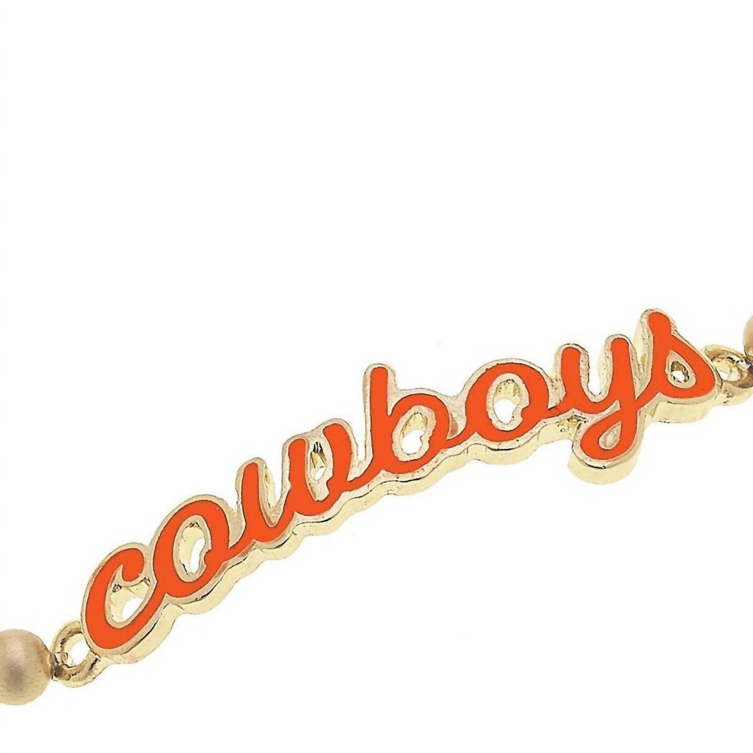 CANVAS Style Women's Oklahoma State Cowboys Script Game Day Ball Bead Stretch Bracelet in satin gold - women's jewelry - detail view