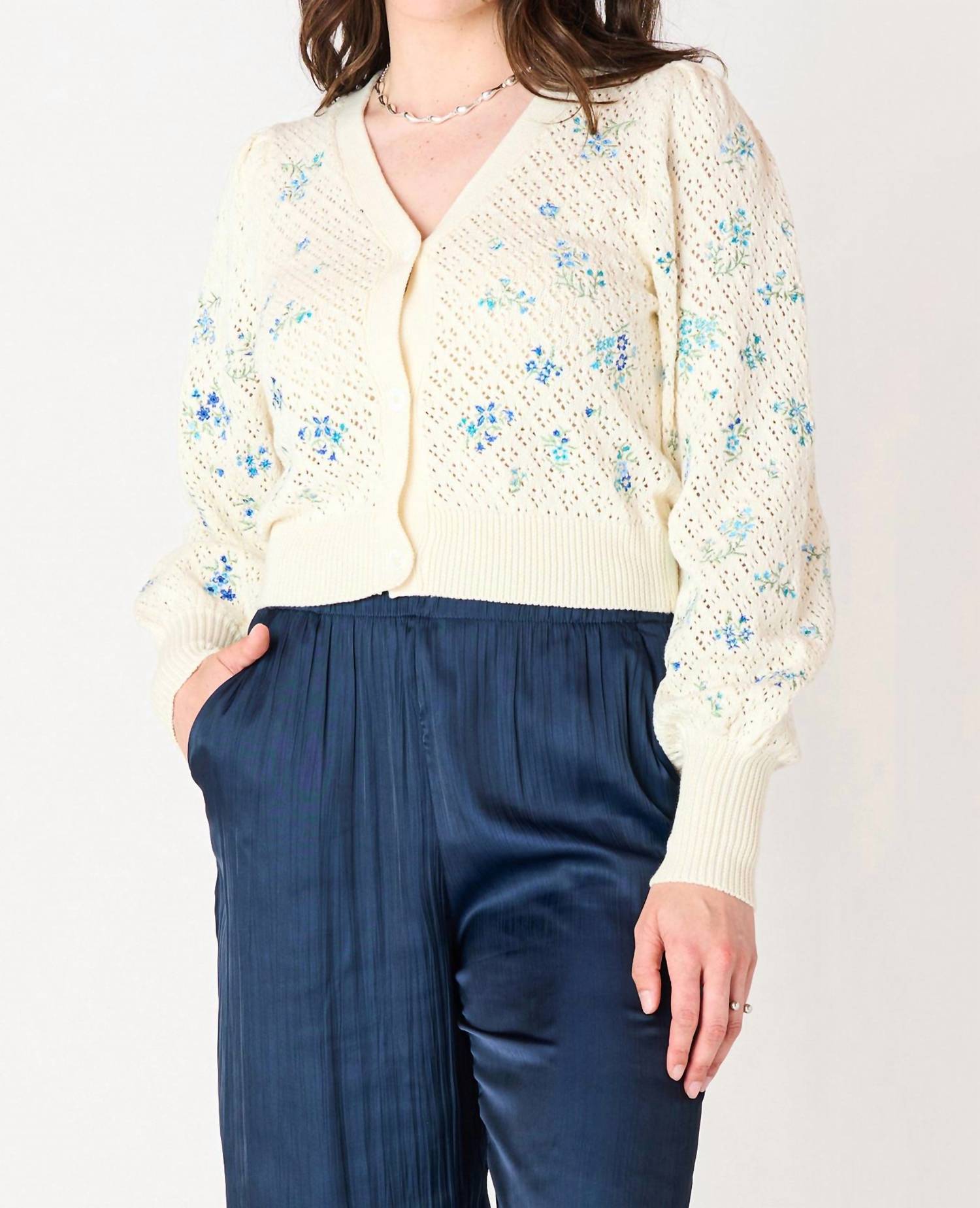 Dex - Floral Pointelle Embroidered Cardigan