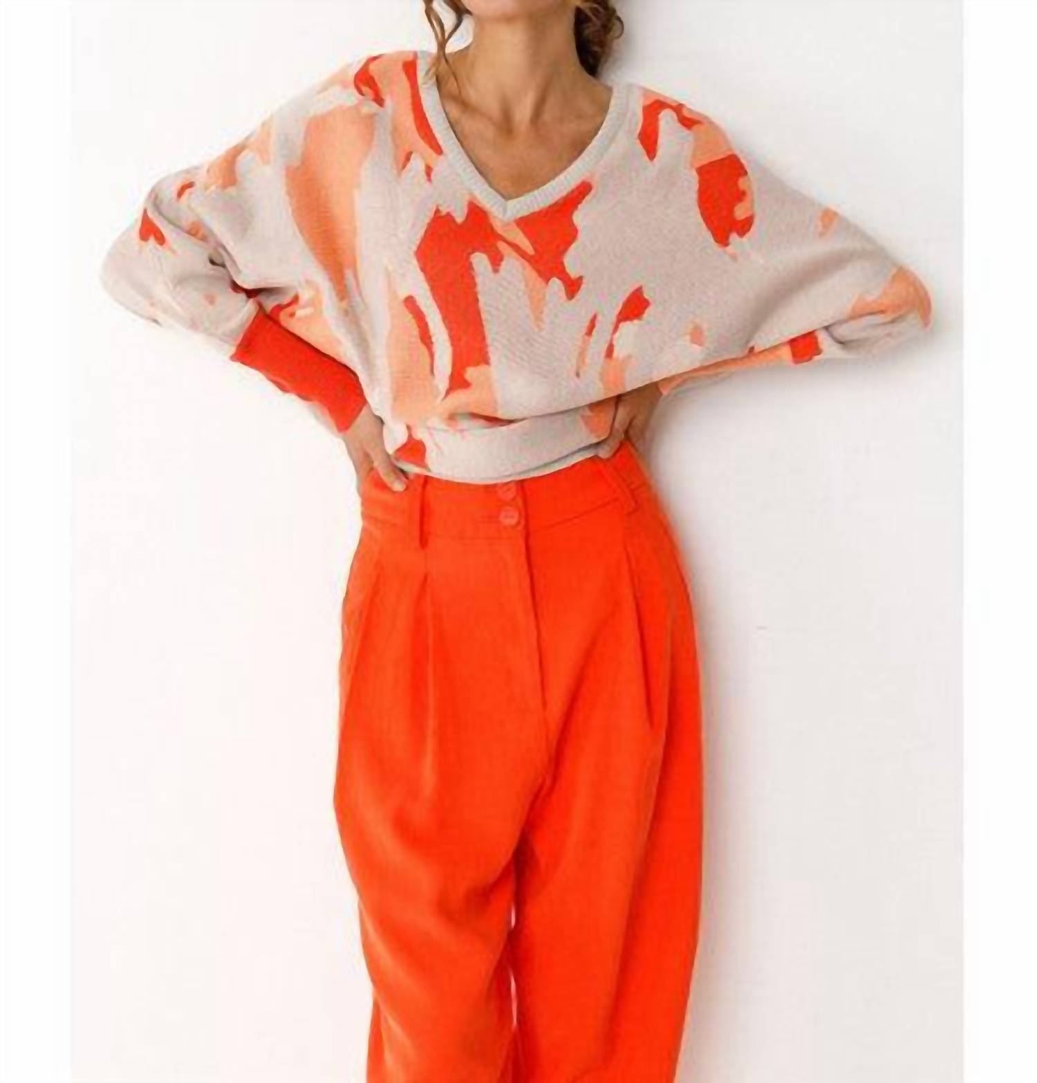 SKFK Ribbed Knit Sweater in orange multi - women's sweater - alternate view