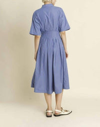 Aureum - Short Sleeve Buttoned Pleated Midi Dress