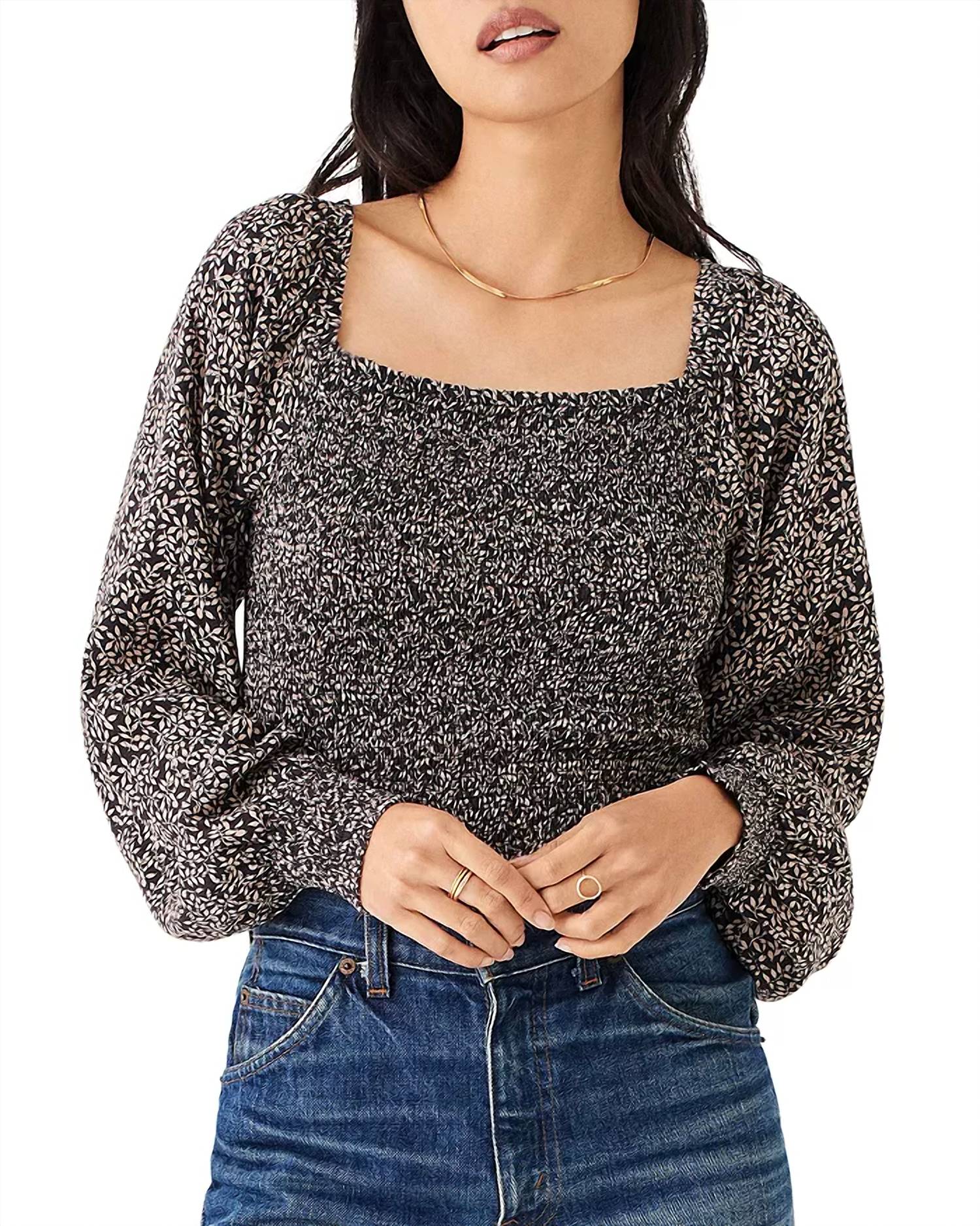 Faherty - Beatrice Smock Top - brown - clothing - floral