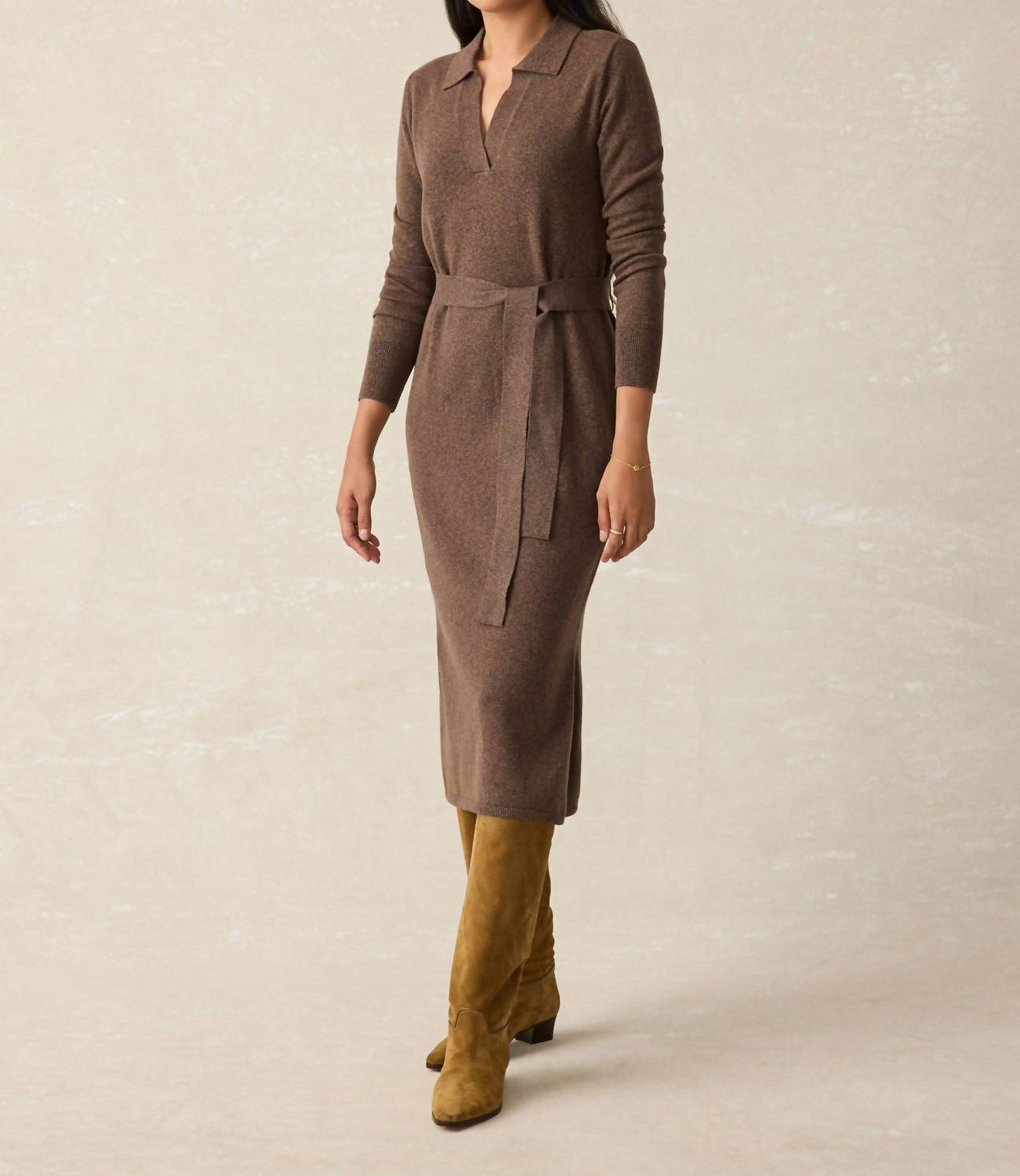 Faherty - Jackson Sweater Midi Dress - brown - clothing - cotton - blend