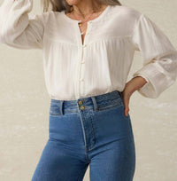 Faherty - Lena Long Sleeve Button Up Blouse - beige - blouses - clothing