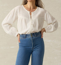 Faherty - Lena Long Sleeve Button Up Blouse - beige - blouses - clothing
