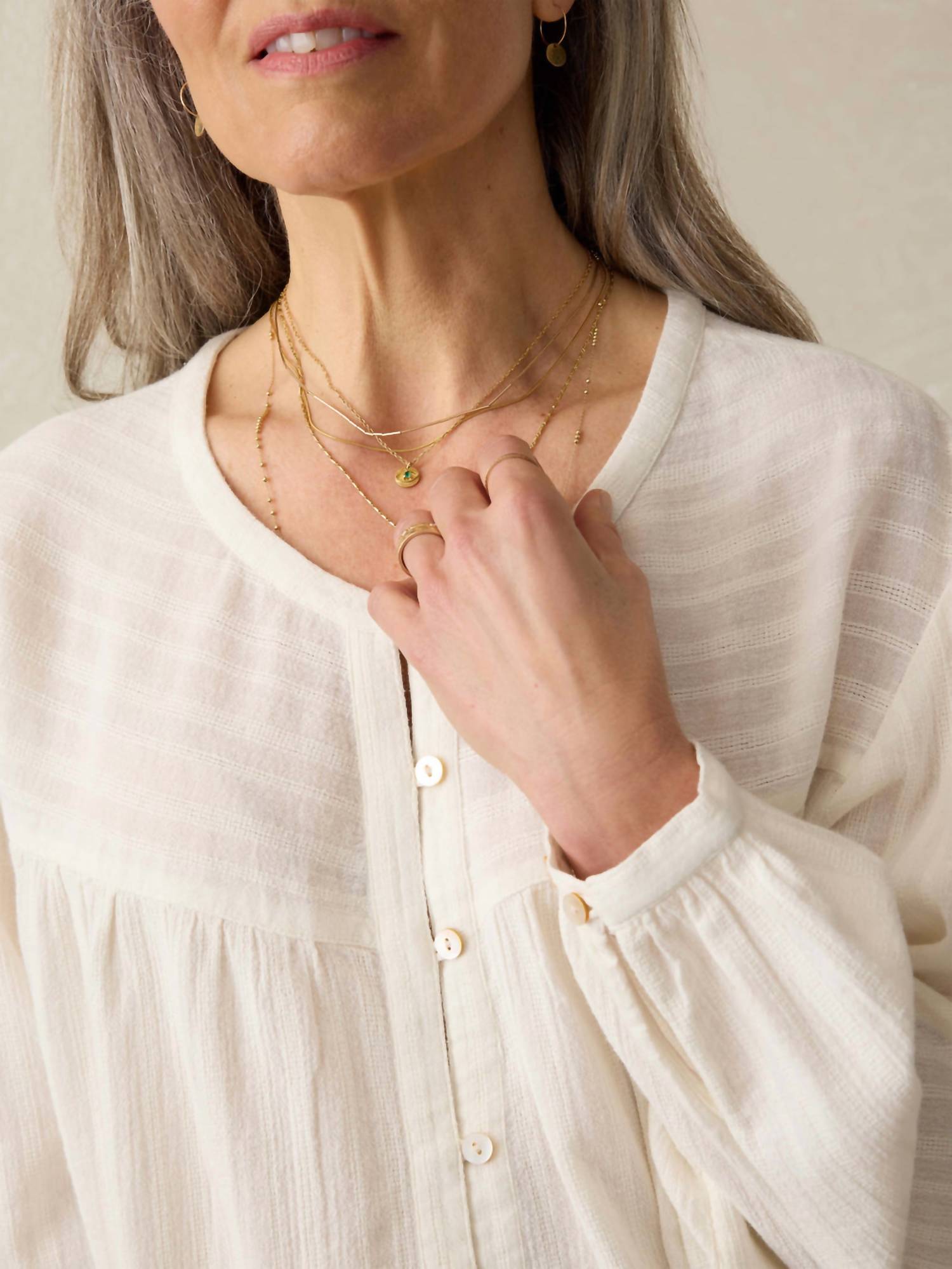 Faherty - Lena Long Sleeve Button Up Blouse - beige - blouses - clothing