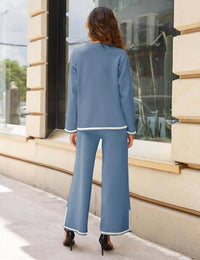 Faire - Round Neck Sweater Top And Pants Two Piece Set
