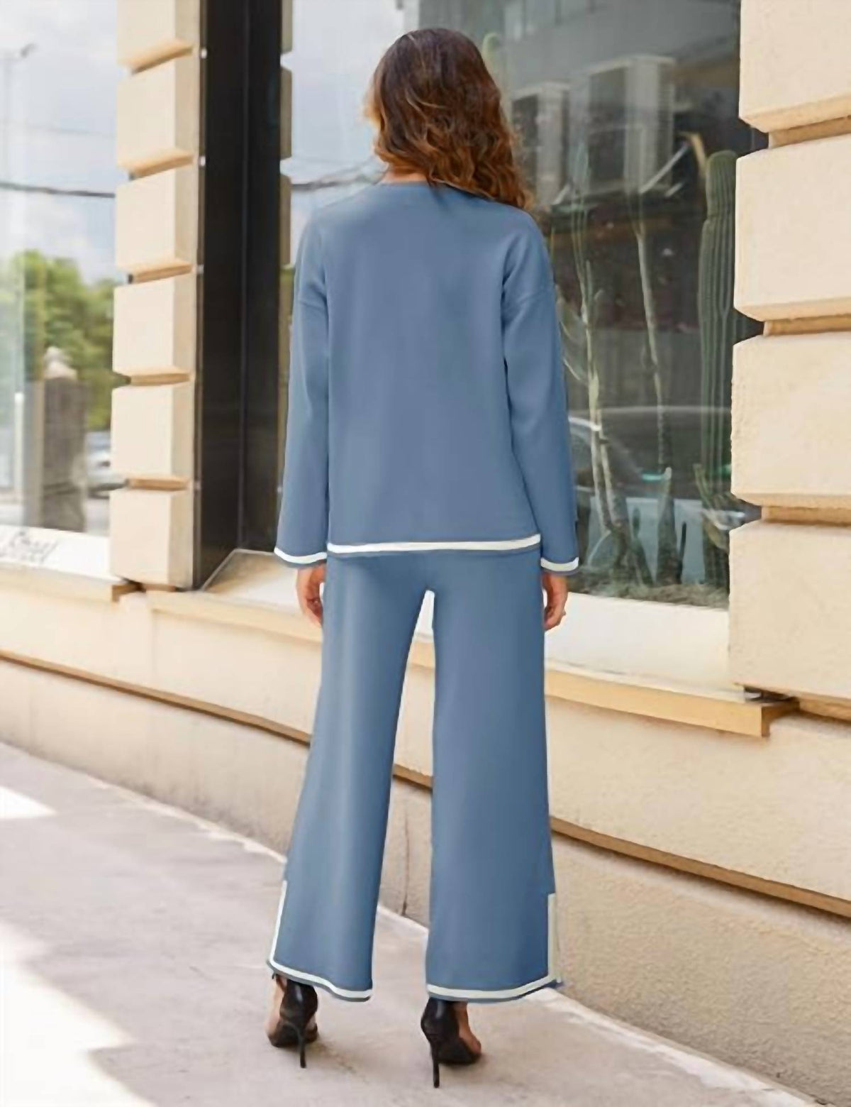 Faire - Round Neck Sweater Top And Pants Two Piece Set