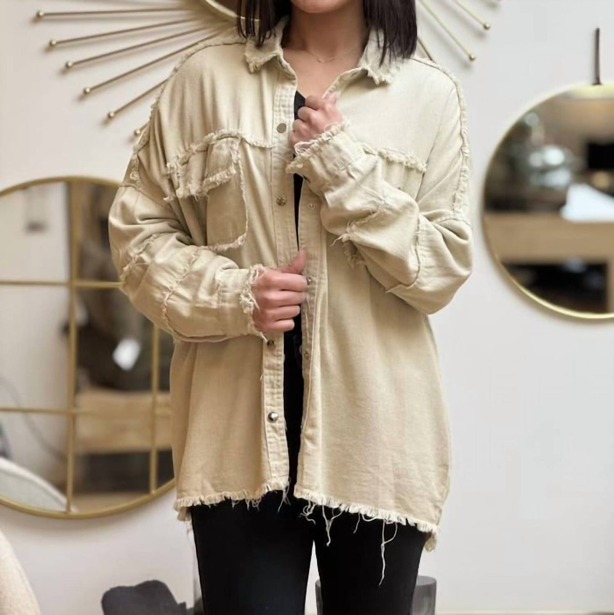 Fantastic Fawn - Buttoned Frayed Shacket