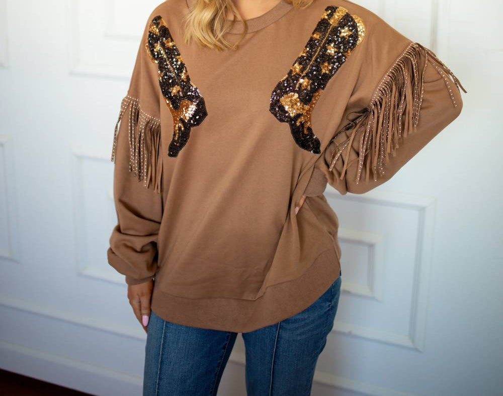 Fantastic Fawn - Sequin Boots Pull Over Top