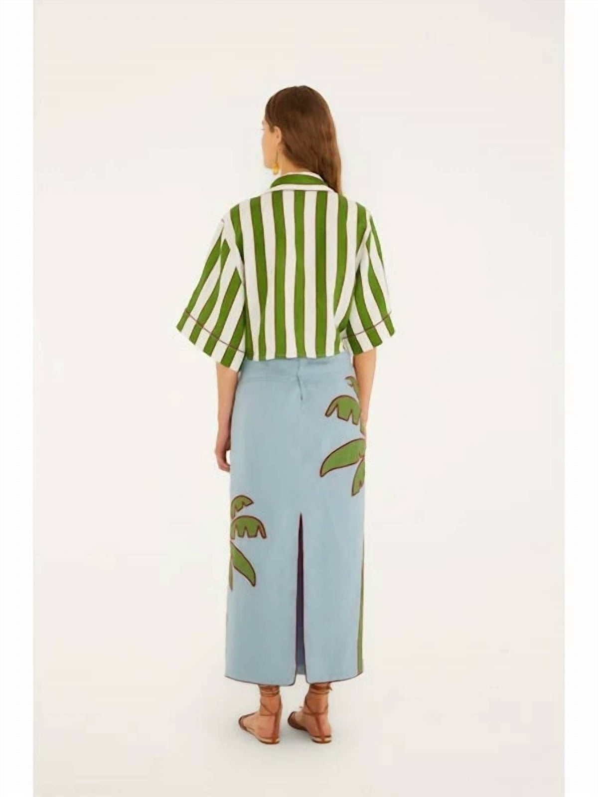 Farm Rio - Embroidered Palm Tree Maxi Skirt