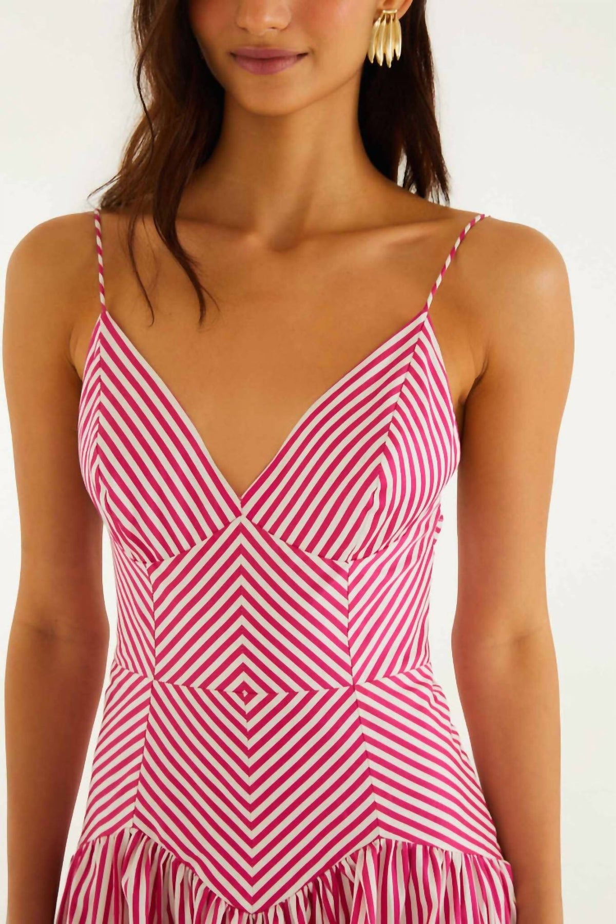 Farm Rio - PALM TREE CUTWORK STRIPES SLEEVELESS MIDI DRESS