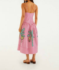 Farm Rio - PALM TREE CUTWORK STRIPES SLEEVELESS MIDI DRESS