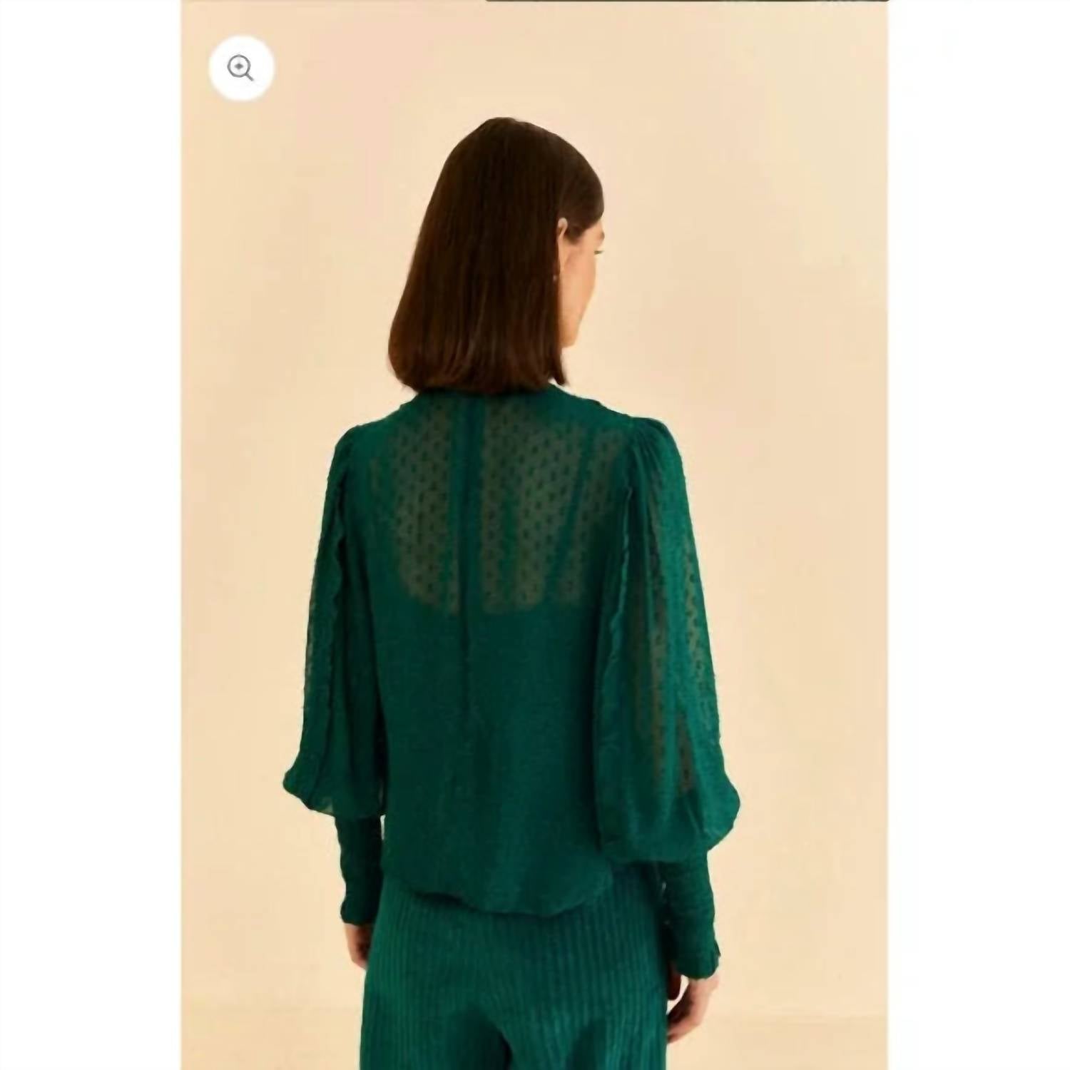 Farm Rio - Ruffled Long Sleeve - clothing - green - shirts