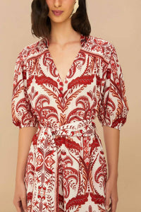 Farm Rio - Tropical Cameo Belted Maxi Dress - clothing - cotton - dresses