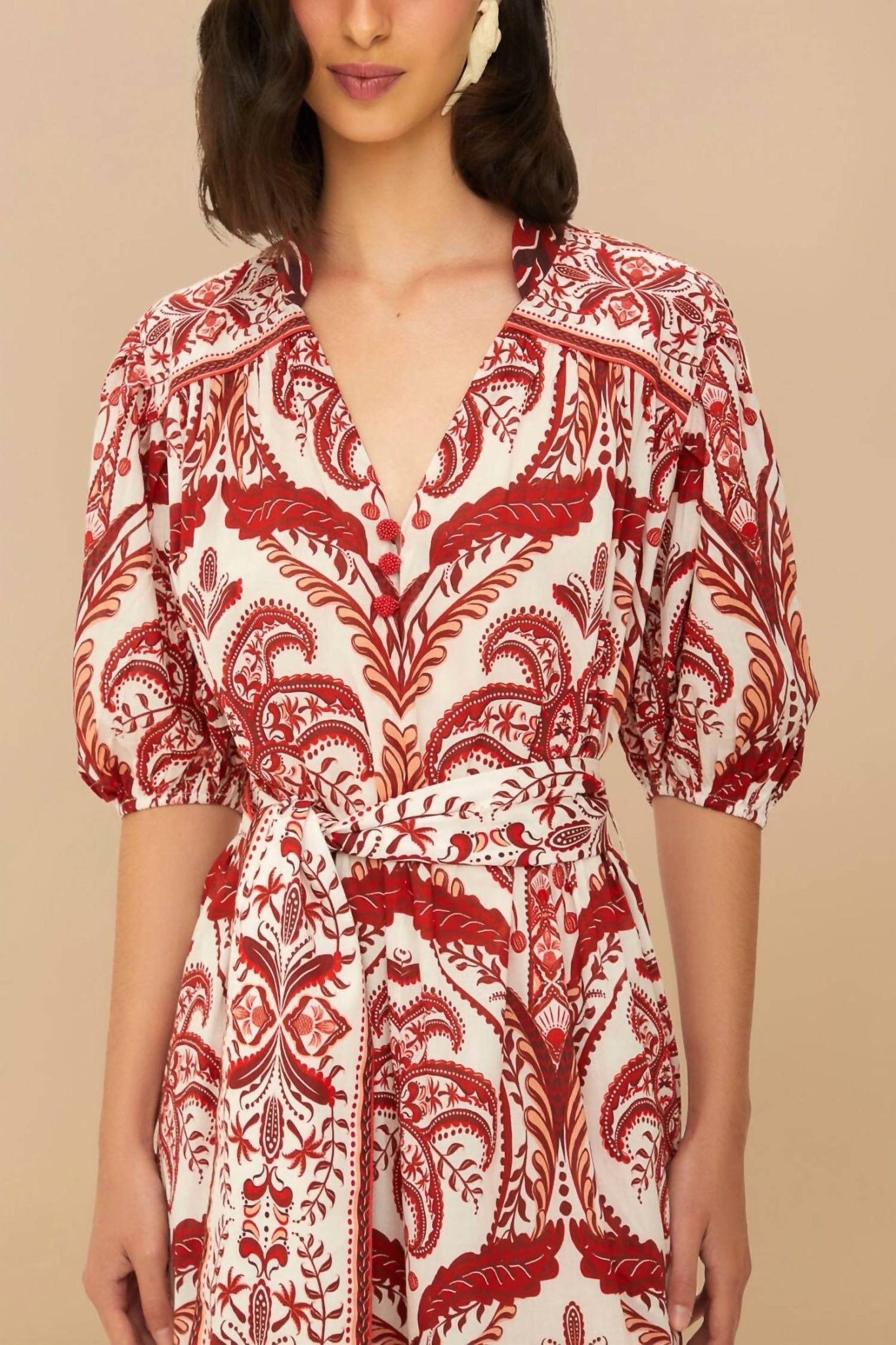 Farm Rio - Tropical Cameo Belted Maxi Dress - clothing - cotton - dresses