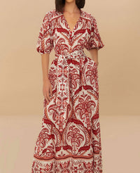 Farm Rio - Tropical Cameo Belted Maxi Dress - clothing - cotton - dresses
