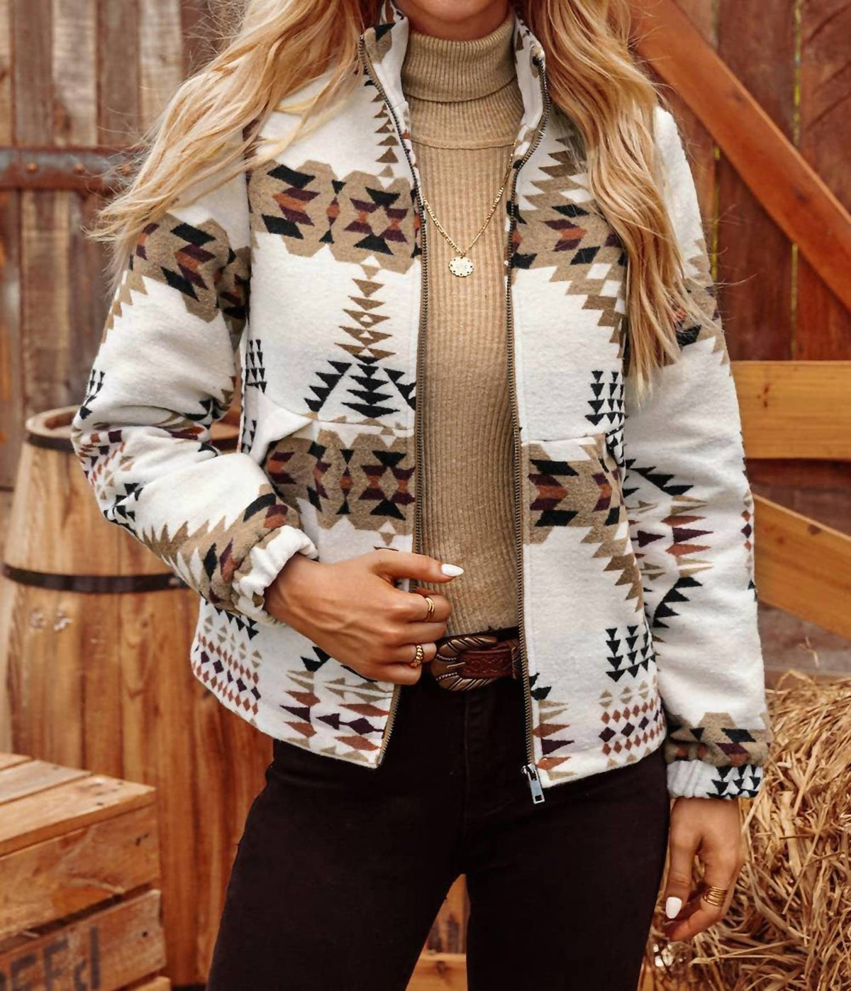 Fashionworks - Fall Western Aztec Zip Up Jacket