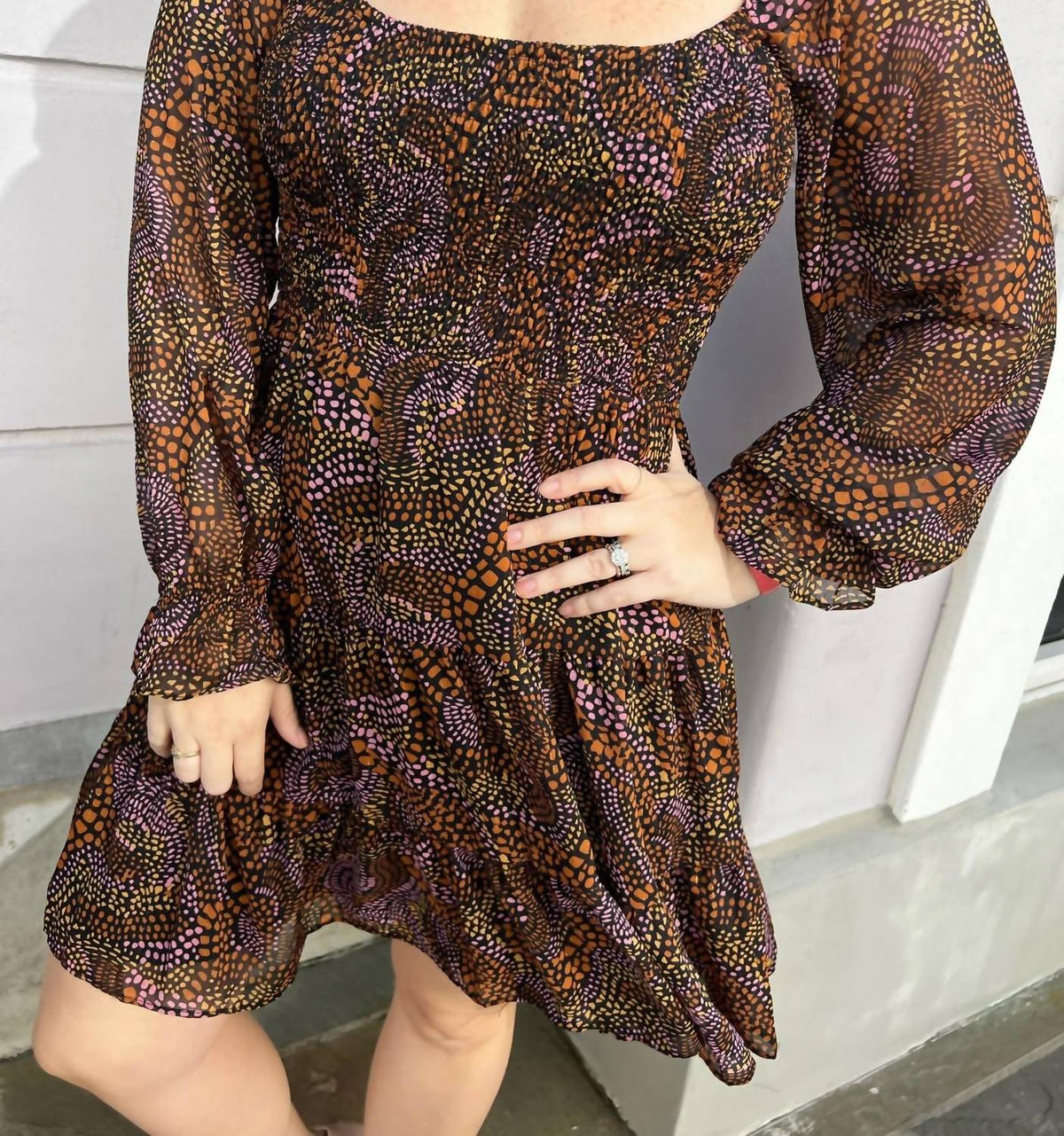 Fate - Abstract Print Smocked Bodice Dress