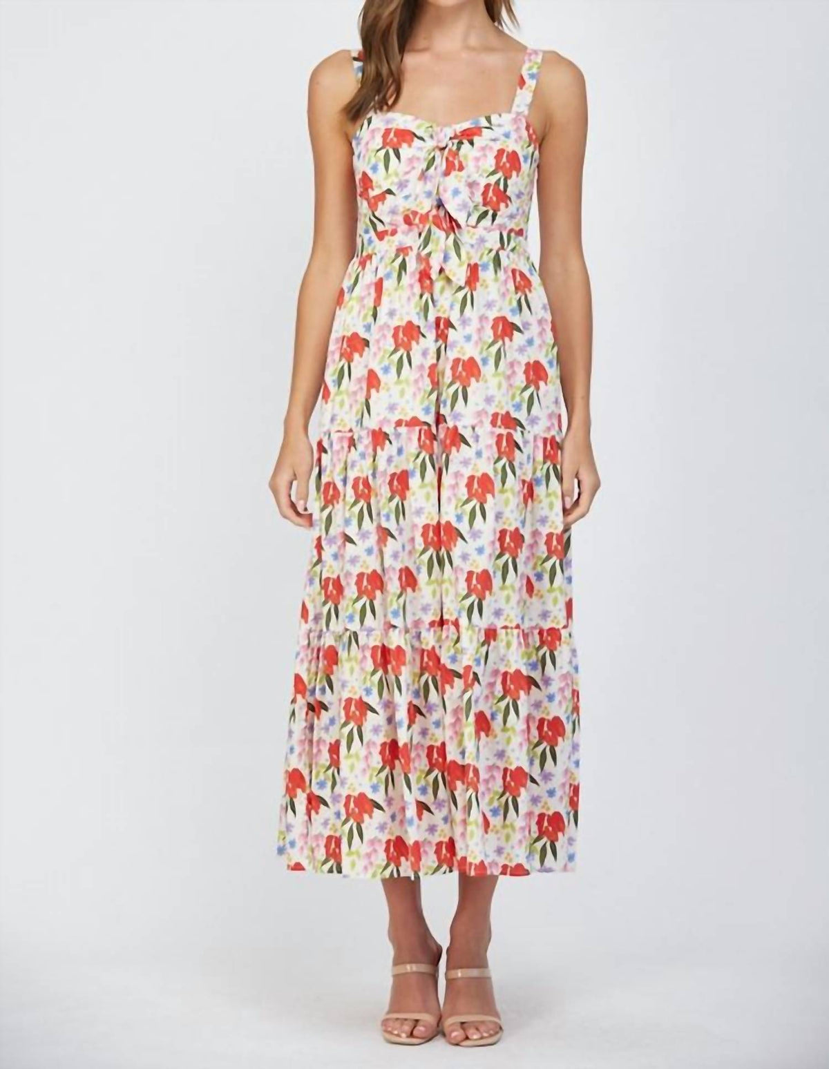 Fate - Adjustable Strap Cut Out Tie Front Maxi Dress