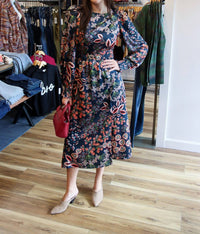 Fate - Balloon Sleeve Wtih Self Belt Midi Dress